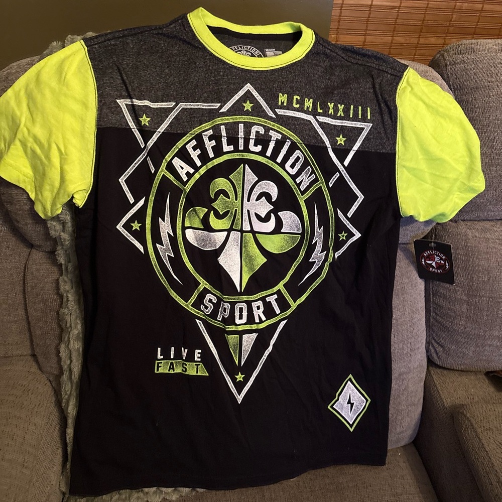 Affliction Sport Black and Neon Green Graphic Tee